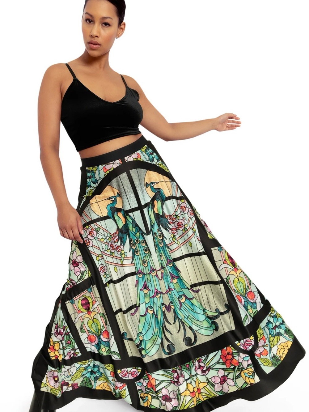 Blackmilk Black Glass Garden Maxi Skirt